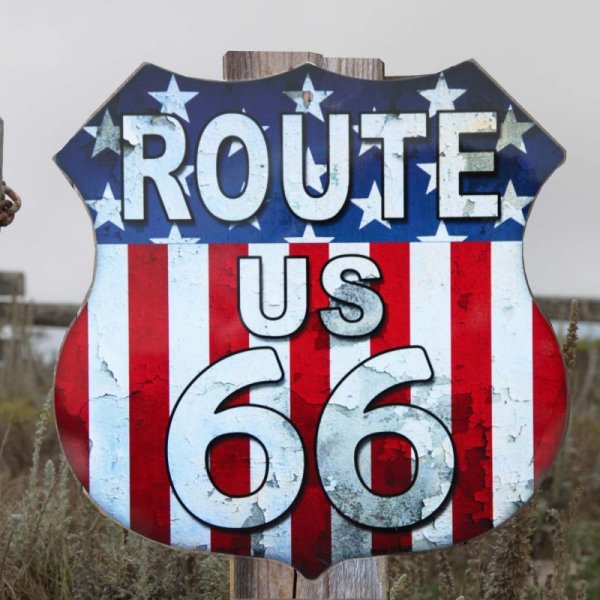 画像1: ルート66 アメリカンフラッグ メタルサイン/Metal Sign Route 66