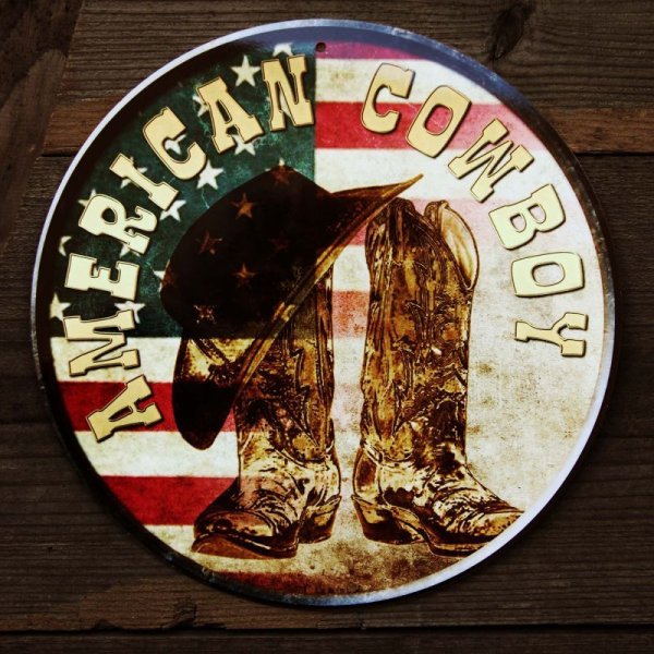 画像1: アメリカン カウボーイ ハット・ブーツ メタルサイン/Metal Sign American Cowboy