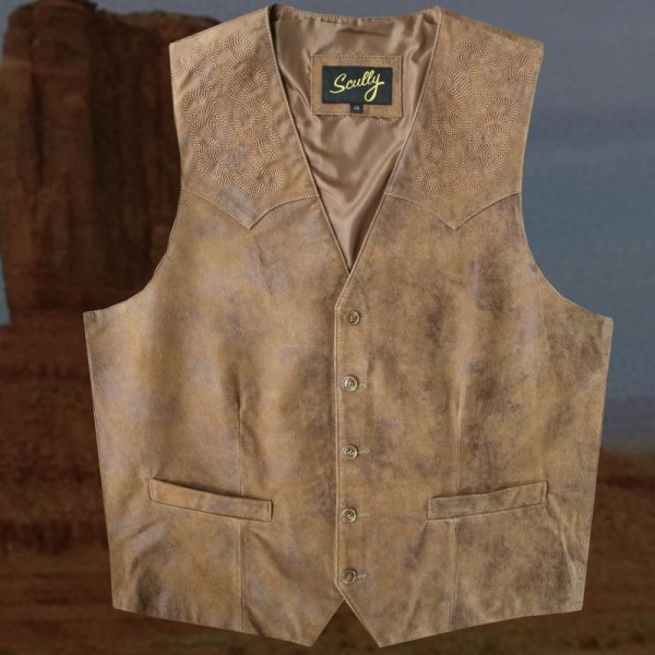 画像1: スカリー ウエスタン レザー ベスト（ブラウン）ラージサイズ42・46/Scully Leather Vest