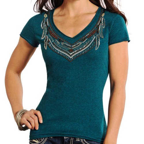画像クリックで大きく確認できます　Click↓1: レディース ウエスタン Tシャツ ダークターコイズ（半袖）/Women's Western T-shirt