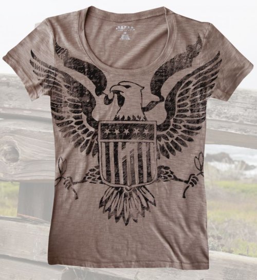 画像クリックで大きく確認できます　Click↓1: レディース ウエスタン Tシャツ アメリカンイーグル ブラウン（半袖）XS/Women's Western T-shirt