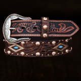 ウエスタン レザー ベルト（ブラウン・ターコイズ）/Western Leather Belt