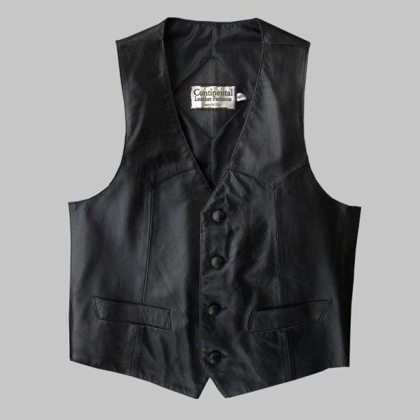 画像1: コンチネンタル レザー ウエスタン レザーベスト（ブラック）/Continental Leather Fashions Western Leather Vest(Black)  