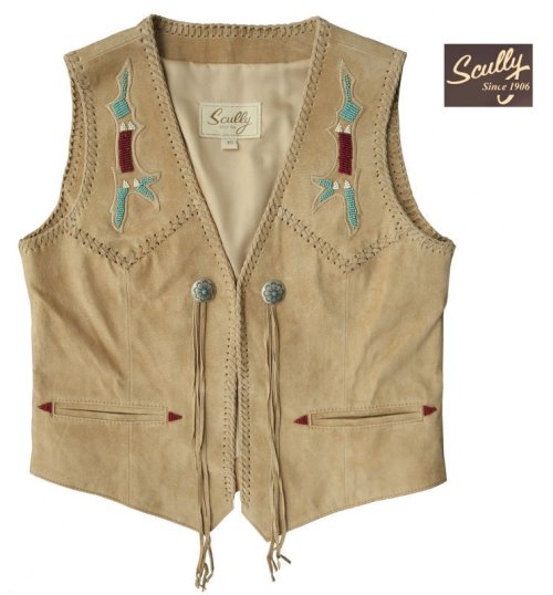 画像クリックで大きく確認できます　Click↓1: スカリー ウエスタン フリンジ ベスト（ビーズ・タン）XS/Scully Fringe Vest(Women's)