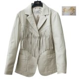 スカリー レディース フリンジ レザー ブレザー（クリーム）S/Scully Leather Fringe Blazer(Women's)