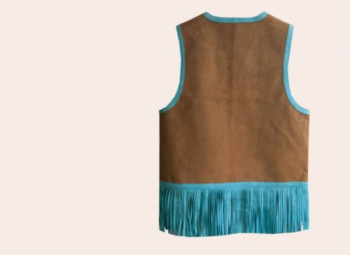 画像クリックで大きく確認できます　Click↓3: スカリー ラムレザー フリンジ ベスト（ブラウン・ターコイズ）M/Scully Fringe Vest(Women's)