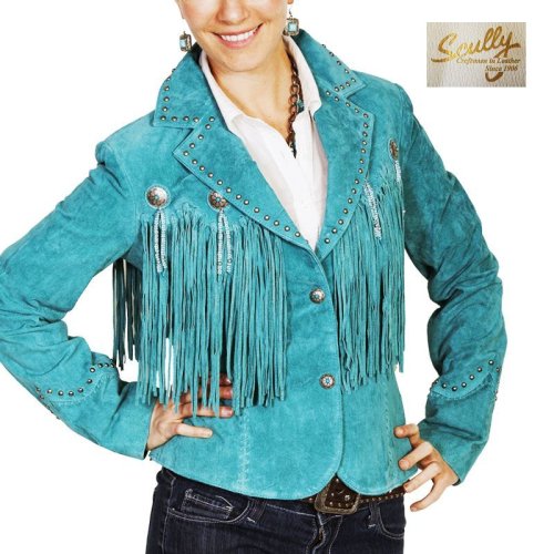 画像クリックで大きく確認できます　Click↓1: スカリー レディース フリンジ レザー ジャケット（ターコイズ）/Scully Leather Fringe Jacket(Women's)