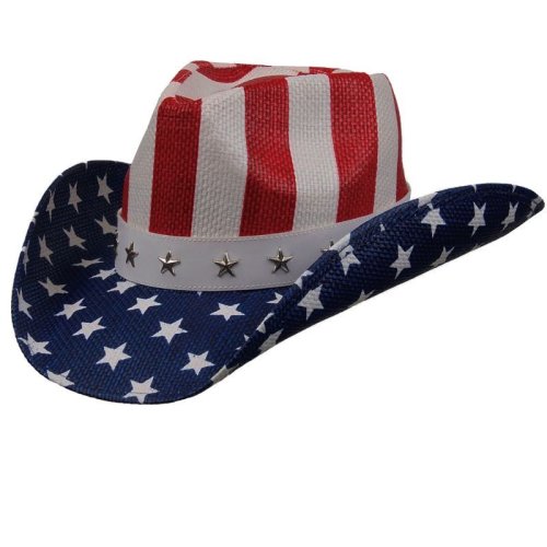 画像クリックで大きく確認できます　Click↓1: アメリカ国旗 星条旗 カウガール&カウボーイ ウエスタン ストローハット/Western Straw Hat