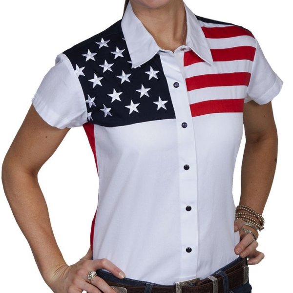 画像1: スカリー USA アメリカ国旗シャツ（キャップスリーブ/アメリカンフラッグ）/Scully Western Shirt(Women's)