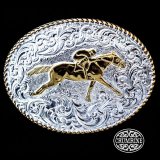 クラムライン ベルト バックル ホース（ゴールド・シルバー）/Crumrine Belt Buckle(Rope Edge/Race Horse)