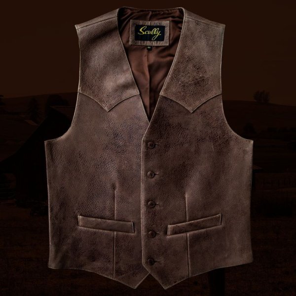 画像3: スカリー ウエスタンヨーク ラムレザー ベスト（ブラウン）/Scully Leather Vest