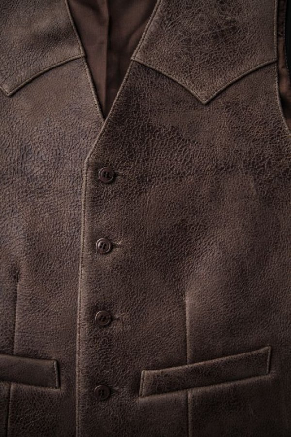 画像2: スカリー ウエスタンヨーク ラムレザー ベスト（ブラウン）/Scully Leather Vest