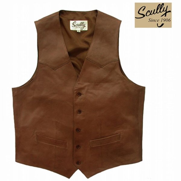 画像1: スカリー ウエスタン  レザー ベスト（アンティークブラウン）/Scully Western Lamb Leather Vest(Antique Brown)