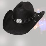 ブルハイド テリークラーク コレクション ラインストーン ストローハット（ブラック）/Bullhide TERRI CLARK Collection Straw Hat (Black)