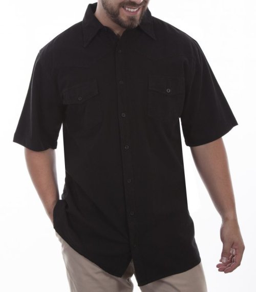 画像クリックで大きく確認できます　Click↓1: スカリー ウエスタンヨーク 半袖シャツ（ブラック無地）L/Scully Short Sleeve Western Yoke 2Pocket Shirt(Black)