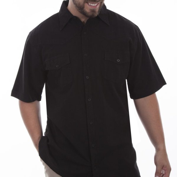 画像1: スカリー ウエスタンヨーク 半袖シャツ（ブラック無地）L/Scully Short Sleeve Western Yoke 2Pocket Shirt(Black)