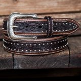 ウエスタン レザーベルト（オーバーレイダークブラウン・ブラウン）/Western Leather Belt