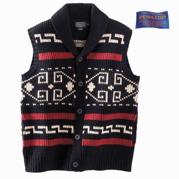 画像1: ペンドルトン ウール ベスト（ブラック・クリーム）XS/Pendleton Westerley Sweater Vest(Black/Cream)