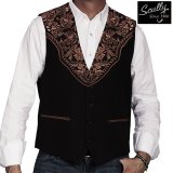 スカリー ウエスタンヨーク フローラル刺繍 ベスト（ブラック）/Scully Floral Embroidery Vest (Black)