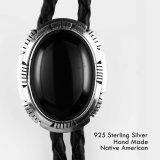 シルバー&オニキス ボロタイ ネイティブアメリカン ナバホ族 ハンドメイド/Navajo Sterling Silver Bolo Tie