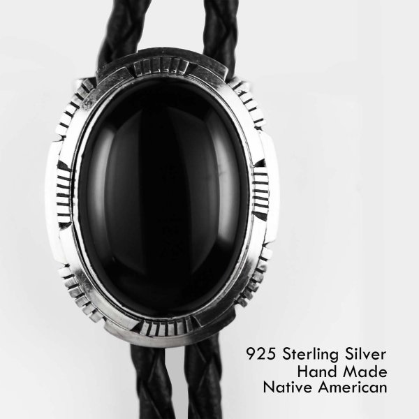 画像1: シルバー&オニキス ボロタイ ネイティブアメリカン ナバホ族 ハンドメイド/Navajo Sterling Silver Bolo Tie