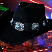 シルバー&ターコイズコンチョ カウボーイ ハット（ブラック）/Western Felt Hat(Black)