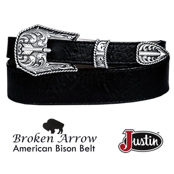 画像1: ジャスティン ブロークン アロー バッファロー ベルト（ブラック）/Justin Broken Arrow Amercan Bison Belt(Black)
