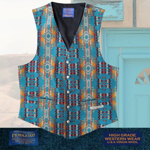 画像クリックで大きく確認できます　Click↓1: ペンドルトン U.S.A ヴァ－ジン ウール ベスト（ターコイズ）/Pendleton U.S.A Virgin Wool Vest(Turquoise)