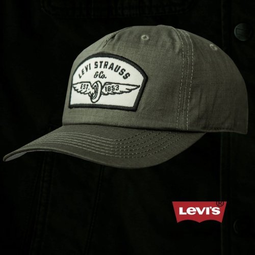 画像クリックで大きく確認できます　Click↓1: リーバイス ロゴパッチ キャップ（オリーブ）/Levi's Baseball Cap(Olive)