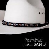 アズテック刺繍 レザー ハットバンド（ブラック）/Hat Band(Embroidered Black Aztec)