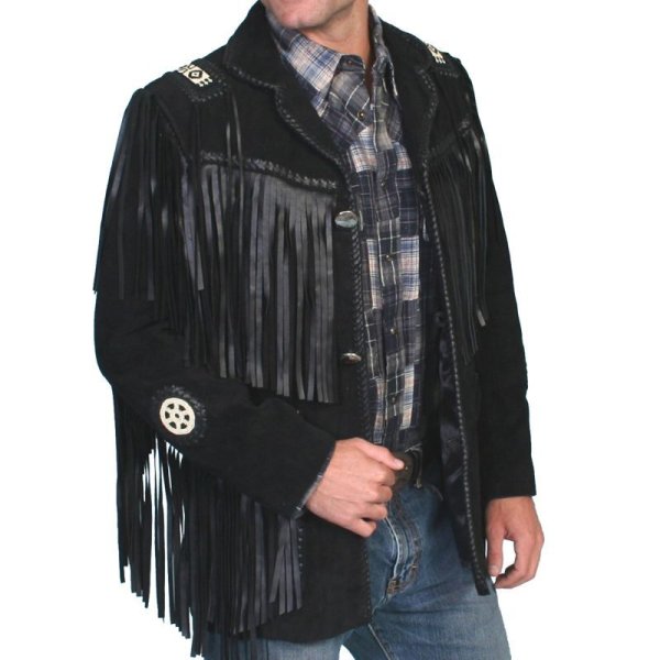 画像1: ウエスタン レザーフリンジジャケット（ブラック）/Western Leather Fringe Jacket