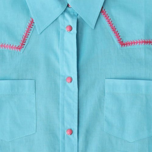 画像クリックで大きく確認できます　Click↓3: ローパー ステッチ ウエスタンシャツ ターコイズ・ピンク（長袖/レディース）/Roper Long Sleeve Western Shirt(Women's)