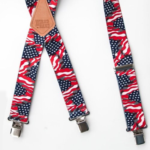 画像クリックで大きく確認できます　Click↓2: サスペンダー クリップ式（アメリカンフラッグ）/M&F Western Products Clip Suspenders(Red/White/Blue)