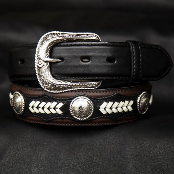 画像1: ノコナ ツートン コンチョ ウエスタン ベルト（ブラウン・ブラック）/Nocona Hired Hand Western Belt(Brown/Black)
