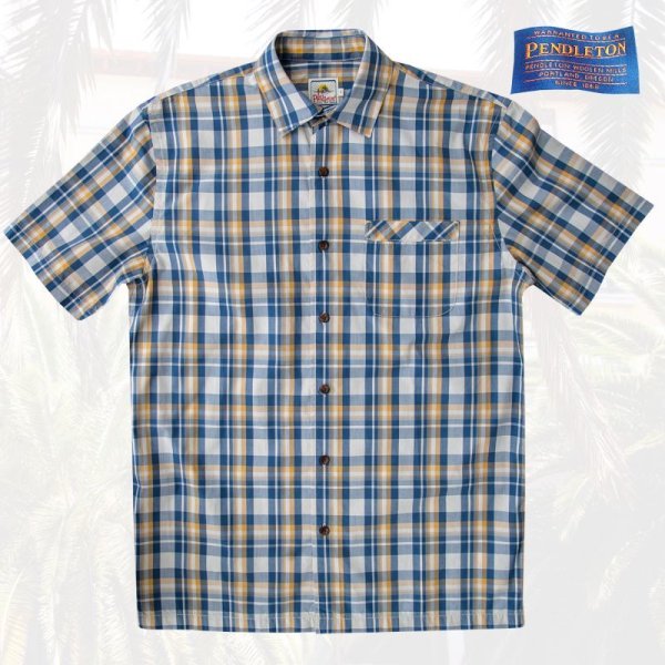 画像1: ペンドルトン 半袖 シャツ（ネイビー・イエロー）S/Pendleton Short Sleeve Surf Shirt