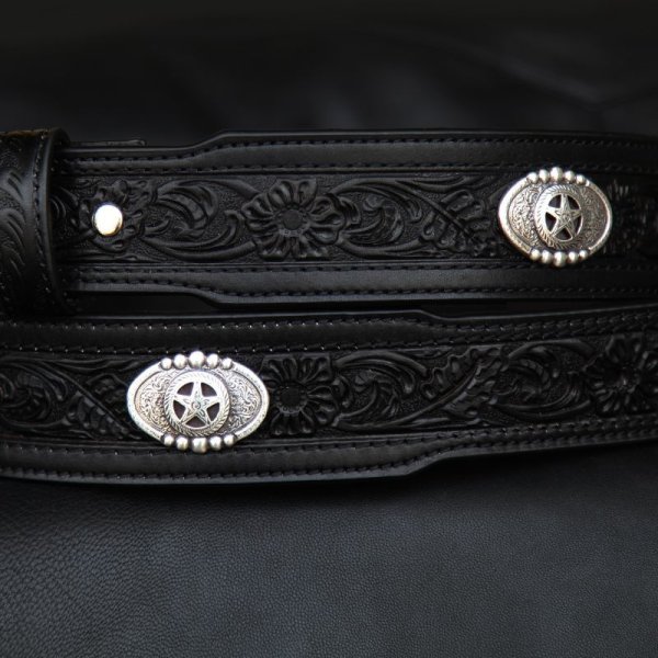 画像2: スターコンチョ&フラワー レザーベルト（ブラック）34/Western Floral Embossed Leather Belt(Black)