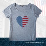 アメリカンフラッグ ハート レディース 半袖Tシャツ（グレー）/Women's Short Sleeve T-shirt(Grey)