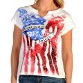 リバティーウエア アメリカンスピリット 星条旗デザイン 半袖Tシャツ（ホワイト）/Liberty Wear Short Sleeve T-shirt(Women's)