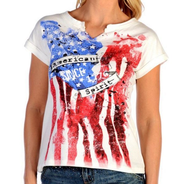 画像1: リバティーウエア アメリカンスピリット 星条旗デザイン 半袖Tシャツ（ホワイト）/Liberty Wear Short Sleeve T-shirt(Women's)