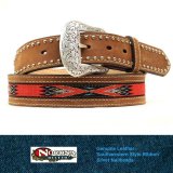 ノコナ サウスウエストテープ&スタッズ ウエスタン レザーベルト（ブラウン・レッド）/Nocona Western Leather Belt(Brown/Red)