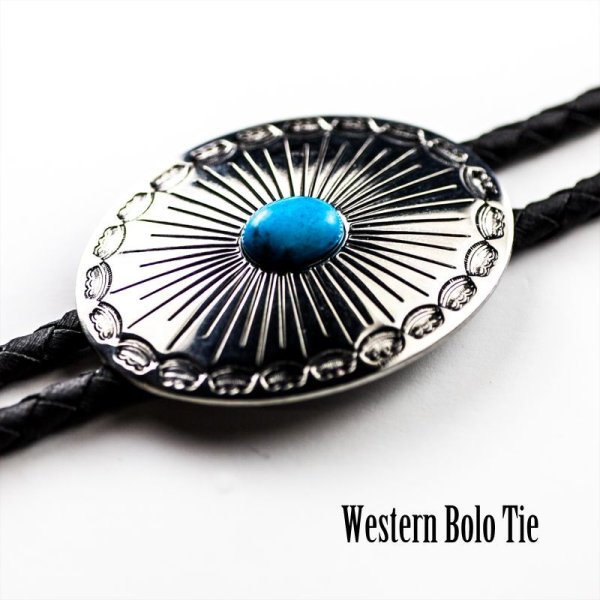 画像1: ウエスタン ボロタイ シルバーオーバル・ターコイズ/Western Bolo Tie