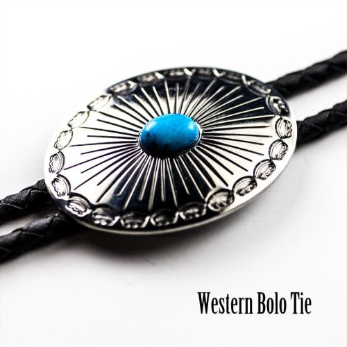 画像クリックで大きく確認できます　Click↓1: ウエスタン ボロタイ シルバーオーバル・ターコイズ/Western Bolo Tie