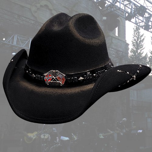 画像クリックで大きく確認できます　Click↓1: ブルハイド カウボーイハット（南軍旗・星条旗）/Bullhide Western Wool Hat(Southern Rizin'/Black)