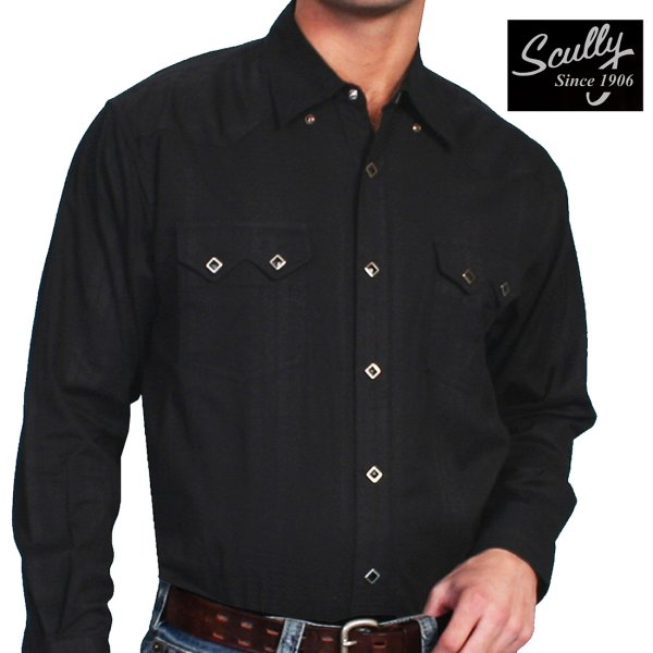 画像1: スカリー ウエスタン シャツ（長袖/ブラック）/Scully Long Sleeve Western Shirt Black(Men's)