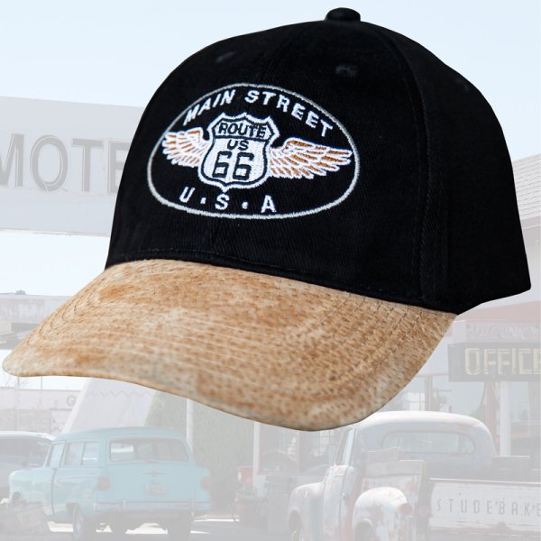 画像1: ルート66 メインストリート 刺繍 キャップ（ブラック）/Route 66 Cap(Black)