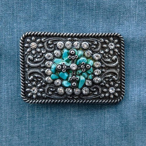 画像クリックで大きく確認できます　Click↓1: ノコナ ラインストーン&ターコイズ ベルト バックル（シルバー）/Nocona Belt Buckle