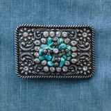 ノコナ ラインストーン&ターコイズ ベルト バックル（シルバー）/Nocona Belt Buckle