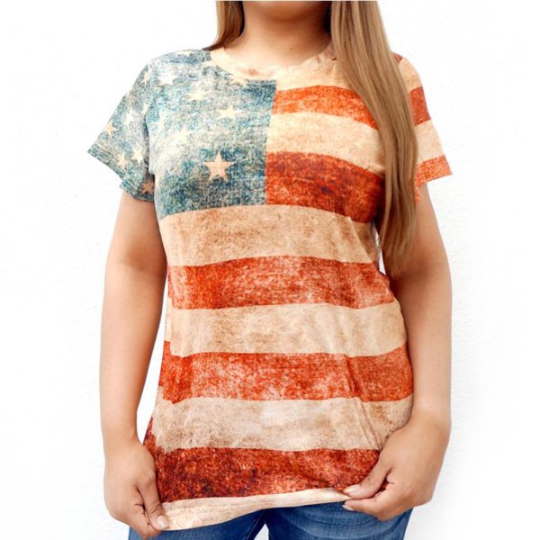 画像1: レディース ウエスタン 半袖Tシャツ（星条旗）/American Flag Short Sleeve T-shirt(Women's)