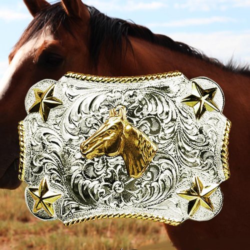 画像クリックで大きく確認できます　Click↓1: ノコナ ベルト バックル ホースヘッド・スター・ロープエッジ/Nocona Belt Buckle HorseHead/Star/Rope Edge