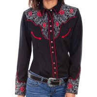 スカリー ローズ刺繍 ピックステッチ ウエスタン シャツ（長袖/ブラック）/Scully Long Sleeve Western Shirt(Women's)